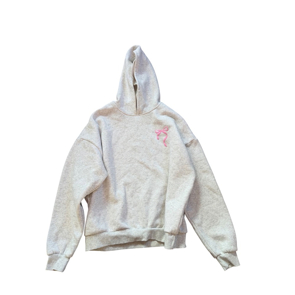 Edikted Gray Heather Pink Bow Puff Print Oversized Hoodie XL Coquette Y2K
